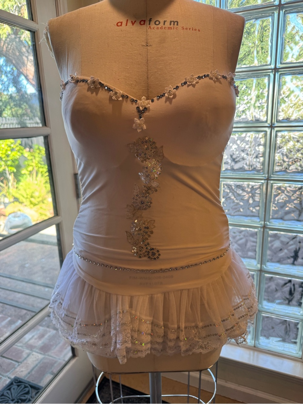 Hand Bedazzled White Corset with Built In Bra Rhinestone & Sequin Tutu
